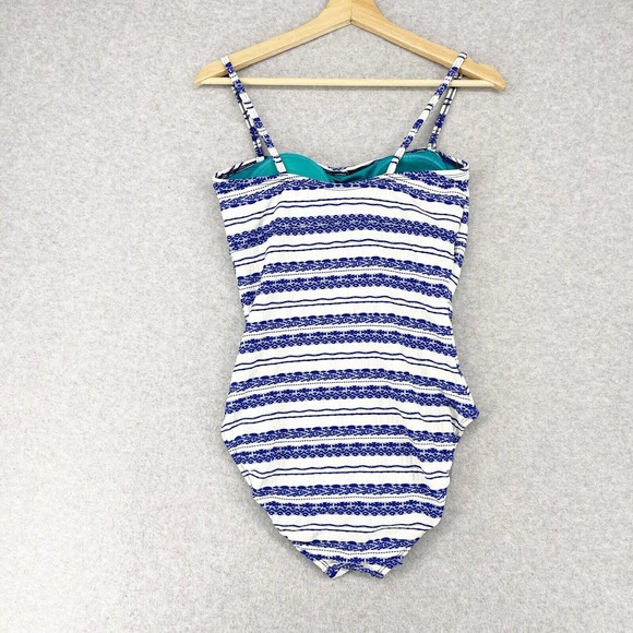 Popina Sadie One Piece Swimsuit Size Large Blue Danube Retro Stripe Blue Tank - Picture 3 of 11